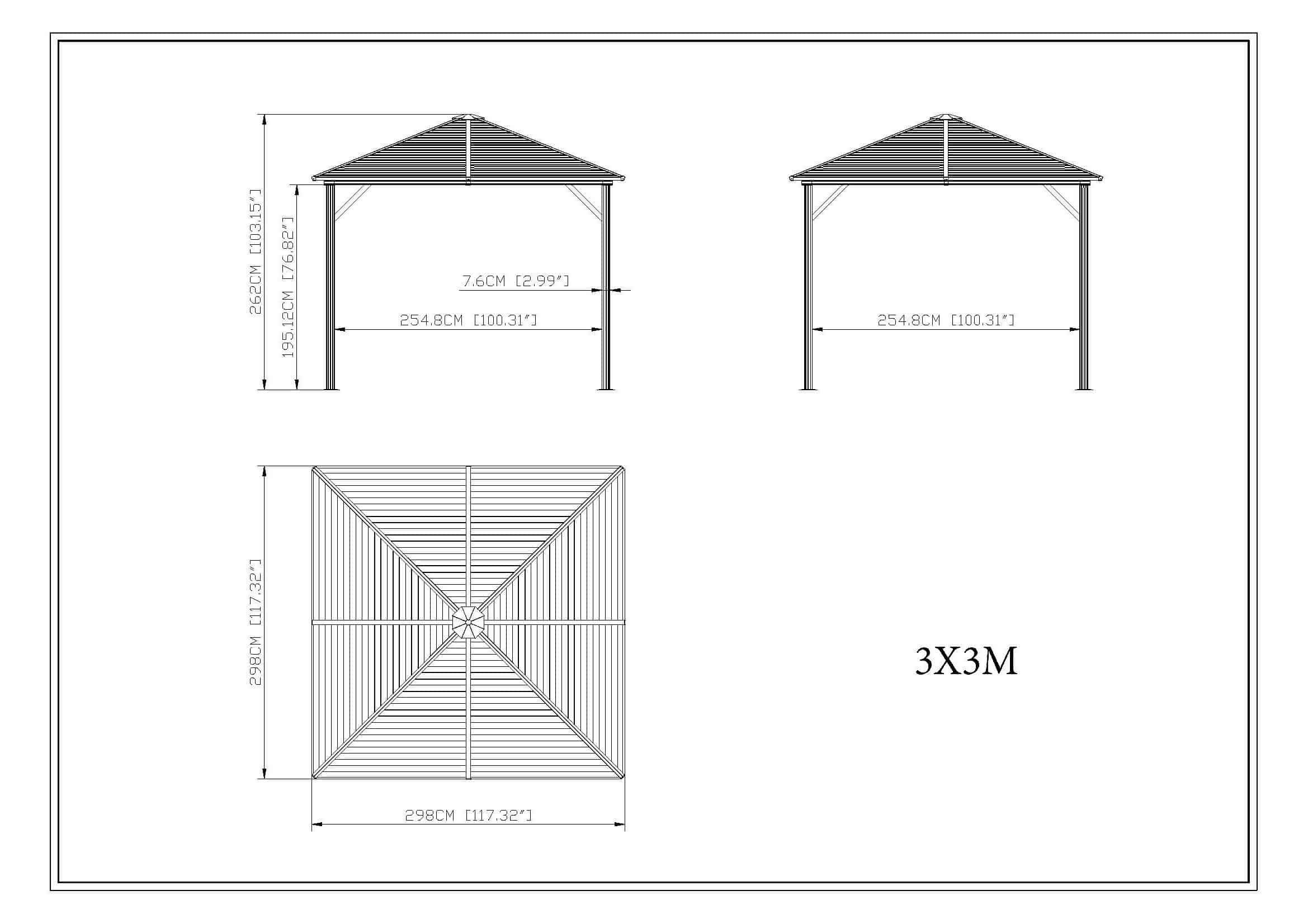 גזיבו אלומיניום דגם קנזס 3X3 מטר