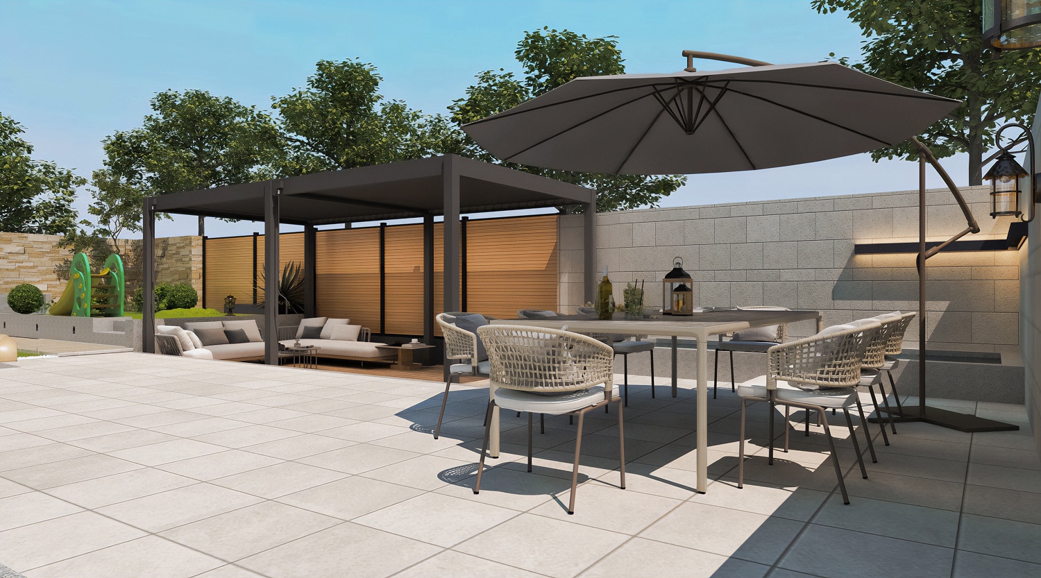 פרגולה אלומיניום דגם פלוס 3X6 גג חשמלי