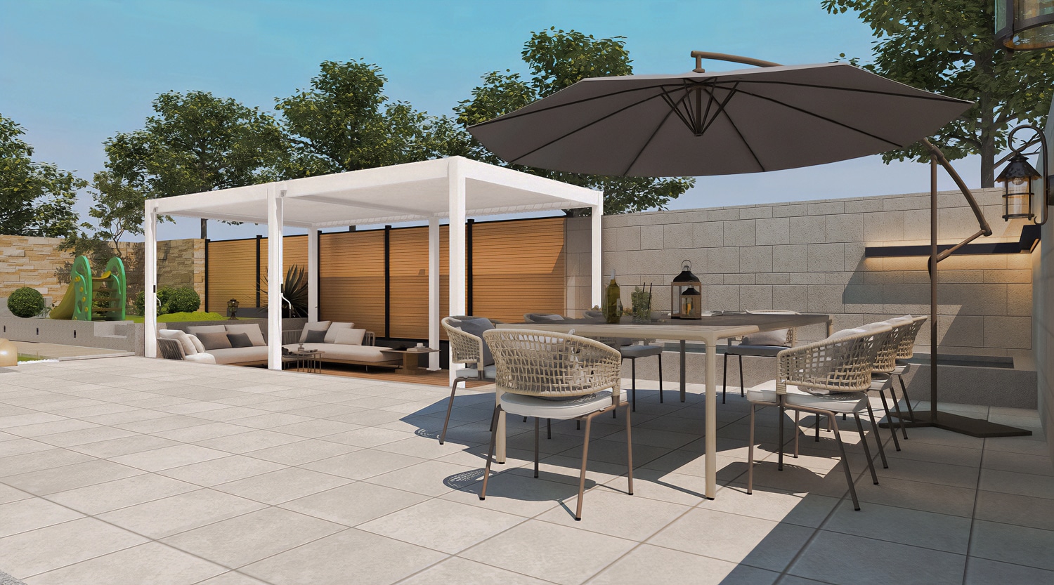 פרגולה אלומיניום דגם פלוס 3X6 גג חשמלי