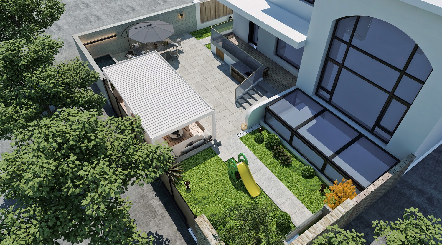 פרגולה אלומיניום דגם פלוס 3X6 גג חשמלי