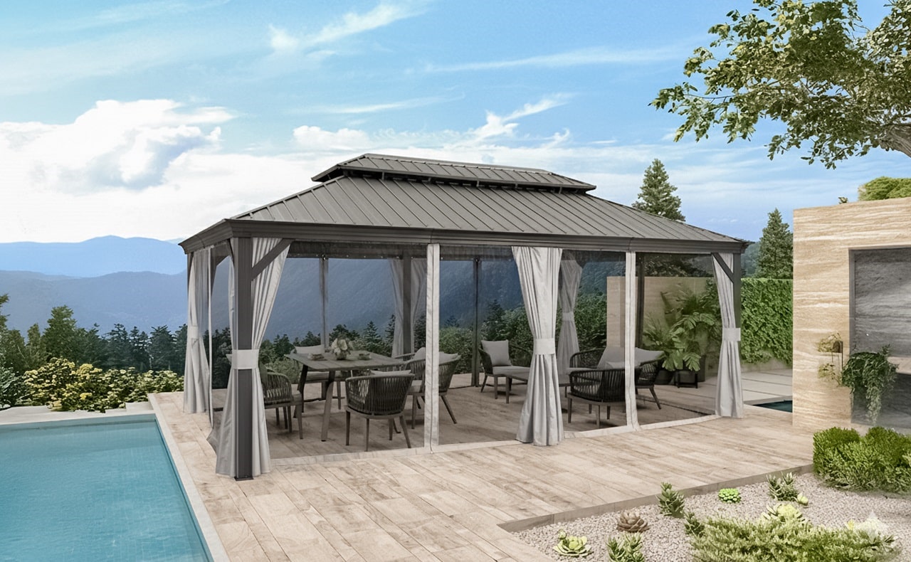 גזיבו אלומיניום דגם קנזס דלוקס 3.65X6 מטר