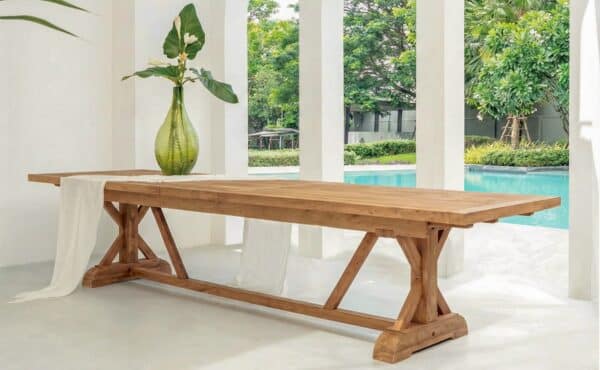 שולחן טיק נפתח דגם קרוס – מגוון מידות